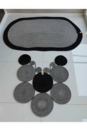 Banyo Paspas Seti 2'li Oval Model (60x100 ve 51x60 cm) | Modern Tarz Hasır Görünümlü