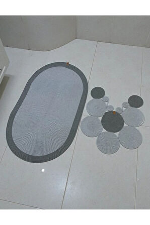Banyo Paspas Seti 2'li Oval Model (60x100 ve 51x60 cm) | Modern Tarz Hasır Görünümlü