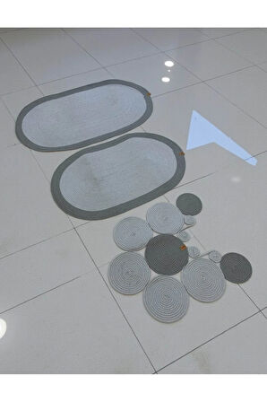 Banyo Paspas Seti 3'lü El Yapımı Oval (60x100, 50x90, 51x60 cm) | Modern Tonlar Dekoratif Paspas
