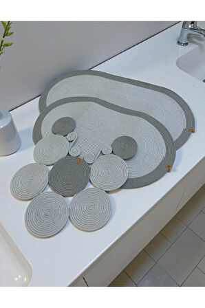 Banyo Paspas Seti 3'lü El Yapımı Oval (60x100, 50x90, 51x60 cm) | Modern Tonlar Dekoratif Paspas