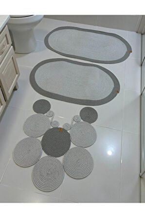 Banyo Paspas Seti 3'lü El Yapımı Oval (60x100, 50x90, 51x60 cm) | Modern Tonlar Dekoratif Paspas
