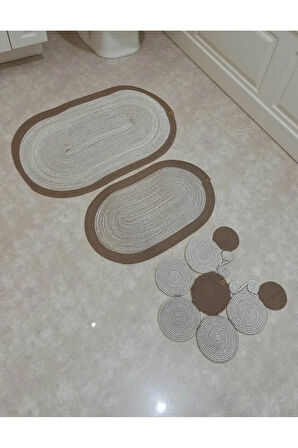 Banyo Paspas Seti 3'lü El Yapımı Oval (60x100, 50x90, 51x60 cm) | Modern Tonlar Dekoratif Paspas