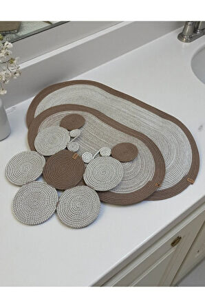 Banyo Paspas Seti 3'lü El Yapımı Oval (60x100, 50x90, 51x60 cm) | Modern Tonlar Dekoratif Paspas