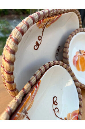 El Yapımı Sunum Kase Seti | Leke Tutmaz | Hasır Görünümlü İp Kenar Tasarım – 3’lü Sunum Seti