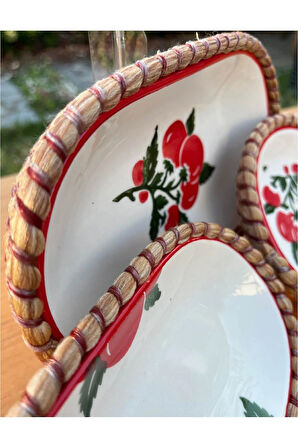 El Yapımı Sunum Kase Seti | Leke Tutmaz | Hasır Görünümlü İp Kenar Tasarım – 3’lü Sunum Seti