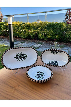 El Yapımı Sunum Kase Seti | Leke Tutmaz | Hasır Görünümlü İp Kenar Tasarım – 3’lü Sunum Seti