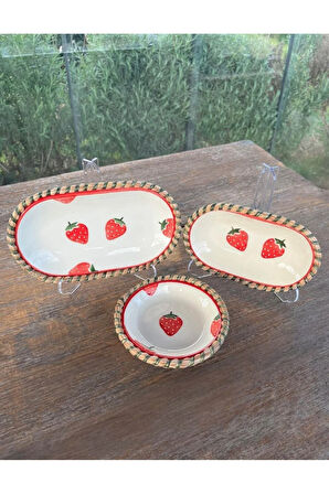 El Yapımı Sunum Kase Seti | Leke Tutmaz | Hasır Görünümlü İp Kenar Tasarım – 3’lü Sunum Seti