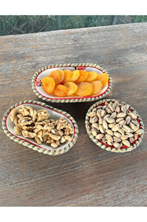 El Yapımı Sunum Kase Seti | Leke Tutmaz | Hasır Görünümlü İp Kenar Tasarım – 3’lü Sunum Seti