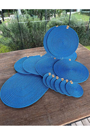 13 Parça Leke Tutmaz Hasır Görünümlü Amerikan Servis Seti – 6 Supla, 6 Bardak Altlığı, 1 Runner