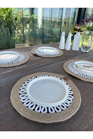 4 Kişilik Yuvarlak Amerikan Servis Özel Tasarım Jüt 33 x 33 cm