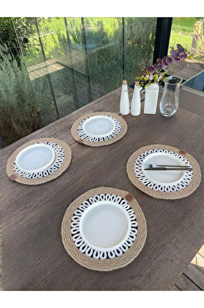 4 Kişilik Yuvarlak Amerikan Servis Özel Tasarım Jüt 33 x 33 cm