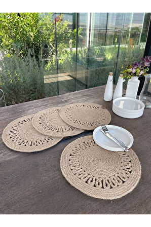4 Kişilik Yuvarlak Amerikan Servis Özel Tasarım Jüt 33 x 33 cm
