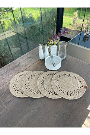 4 Kişilik Yuvarlak Amerikan Servis Özel Tasarım Jüt 33 x 33 cm