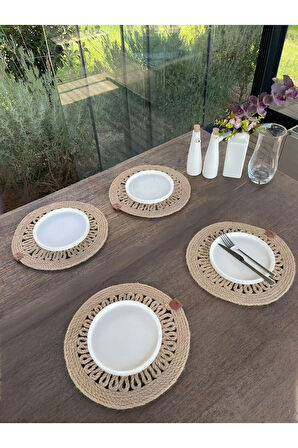 4 Kişilik Yuvarlak Amerikan Servis Özel Tasarım Jüt 33 x 33 cm