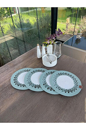 4 Kişilik Yuvarlak Amerikan Servis Özel Tasarım Su yeşili 33 x 33 cm