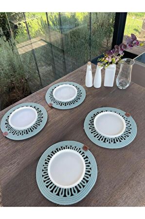 4 Kişilik Yuvarlak Amerikan Servis Özel Tasarım Su yeşili 33 x 33 cm