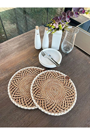 2'li Amerikan Servis - Leke Tutmaz- Kahverengi - Beyaz 33 X 33 Cm