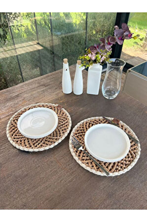 2'li Amerikan Servis - Leke Tutmaz- Kahverengi - Beyaz 33 X 33 Cm