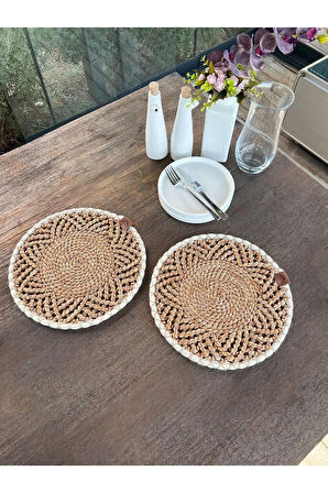 2'li Amerikan Servis - Leke Tutmaz- Kahverengi - Beyaz 33 X 33 Cm