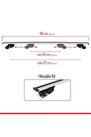 Audi A3 Sportback 2004-2012 Arası ile uyumlu HOOK Model Anahtar Kilitli Ara Atkı Tavan Barı GRİ