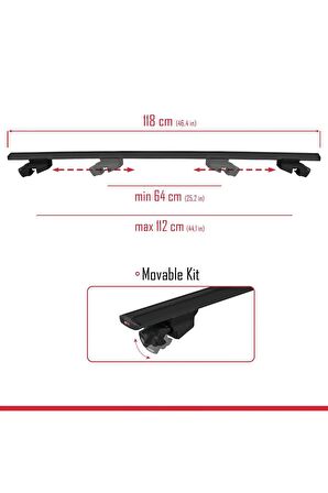 Daihatsu Terios 2006-2016 Arası ile uyumlu HOOK Model Anahtar Kilitli Ara Atkı Tavan Barı SİYAH