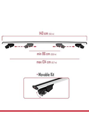 Ford Connect 2014-2021 Arası ile uyumlu HOOK Model Anahtar Kilitli Ara Atkı Tavan Barı GRİ