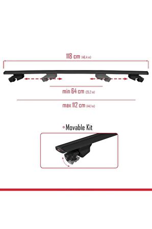 Kia Sorento 2002-2009 Arası ile uyumlu HOOK Model Anahtar Kilitli Ara Atkı Tavan Barı SİYAH