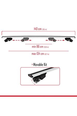 Peugeot 2008 2020 ve Sonrası ile uyumlu HOOK Model Anahtar Kilitli Ara Atkı Tavan Barı GRİ