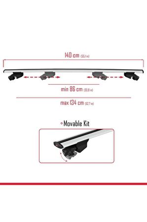 Volvo XC90 2003-2014 Arası ile uyumlu HOOK Model Anahtar Kilitli Ara Atkı Tavan Barı GRİ