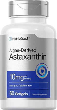 Horbäach Astaxanthin Algae Derived Eyes Skin Health 10mg 60 Softgels