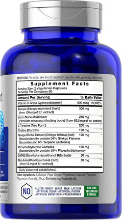 Horbäach Brain Neuro Choline Memory with Phosphatidylserine Dmae Bacopa Lions mane  120 Caps