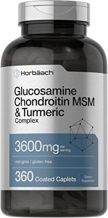 Horbäach Glucosamine Chondroitin MSM 3600 mg 360 Caplets Advanced Formula with Turmeric