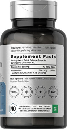 Horbaach Molybdenum Amino Acid Chelate 500mcg 200 Caps