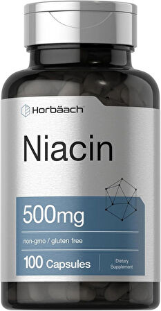 Horbäach Niacin with Flushing Vitamin B3 500mg 100 Caps
