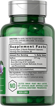 Horbäach Saffron Extract Caps 177 mg 60 Pills for Women and Men