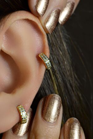 Taşlı Gold Halka Piercing Tragus Helix Kıkırdak