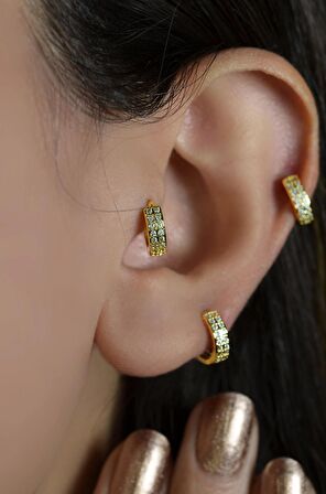 Taşlı Gold Halka Piercing Tragus Helix Kıkırdak