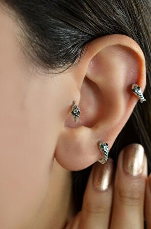 Gümüş Renkli Yılan Piercing Tragus Helix Kıkırdak Üst Lob