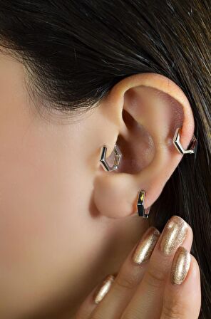 Gümüş Renk Beşgen Halka Piercing Tragus Helix Kıkırdak
