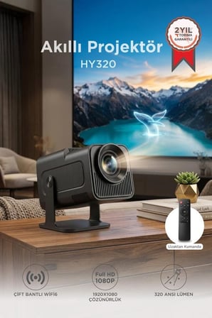 Premium Dijital Aygıt Teknoloji Akıllı Cihaz Projeksiyon Cihazı HY320 Siyah 4K 1080P