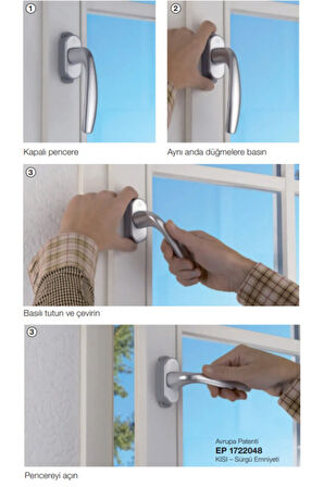 Pencere Kolu Secustik Kısı 2 Çocuk Emniyetli Gümüş