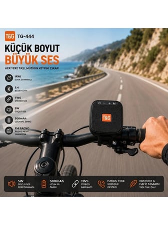 Luve Store T&G TG-444 Bluetooth 5.4 Taşınabilir Hoparlör 5W IPX6 Suya Dayanıklı Mini Speaker FM Radyo USB Type-C