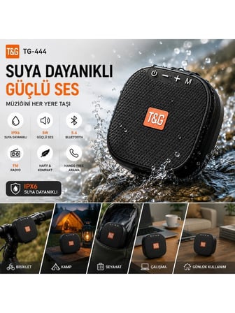 Luve Store T&G TG-444 Bluetooth 5.4 Taşınabilir Hoparlör 5W IPX6 Suya Dayanıklı Mini Speaker FM Radyo USB Type-C