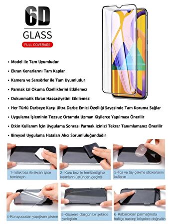 Samsung Galaxy M34 5G Ekran Koruyucu 6D Kırılmaz Cam Ultra Darbe Emici Etkin Koruma Ekranı Tam Kaplar