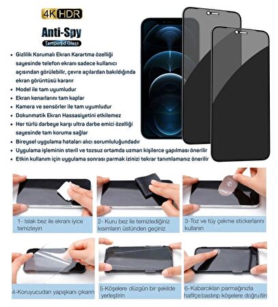 Apple iPhone 12 Mini Hayalet Ekran Koruyucu 6D Kırılmaz Cam Gizlilik Korumalı - Ekranı Tam Kaplar