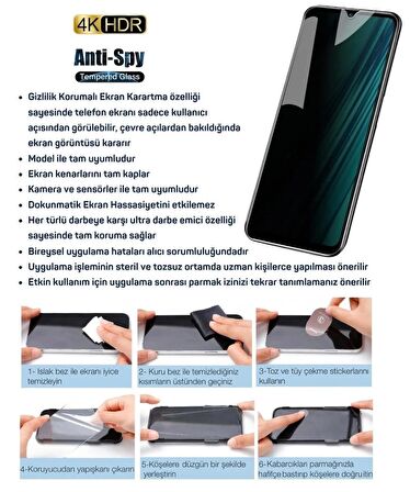 General Mobile GM 22 Hayalet Ekran Koruyucu 9D Kırılmaz Cam Gizlilik Korumalı - Ekranı Tam Kaplar - Ultra Darbe Emici Etkin Koruma
