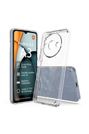 Redmi A3 4G 2024 Uyumlu Şeffaf Silikon Kılıf - Kamera Korumalı Esnek Tam Koruma Kapak