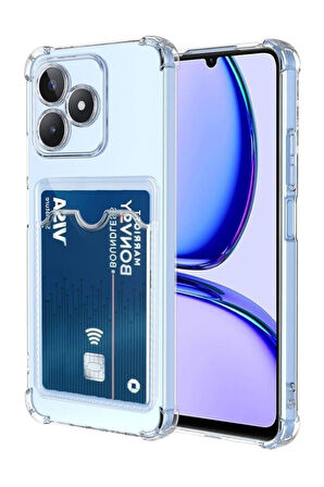 Realme C61 Uyumlu Kılıf Darbe Emici Köşe Korumalı Kartlıklı Cüzdanlı Silikon Kapak - Şeffaf