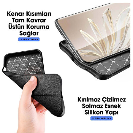 Honor X9C Uyumlu Silikon Kılıf Deri Desenli Kamera Korumalı Darbe Emici Autofocus Kapak