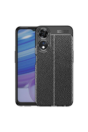 Oppo A38 Uyumlu Silikon Kılıf Deri Desenli Kamera Korumalı Darbe Emici Autofocus Kapak